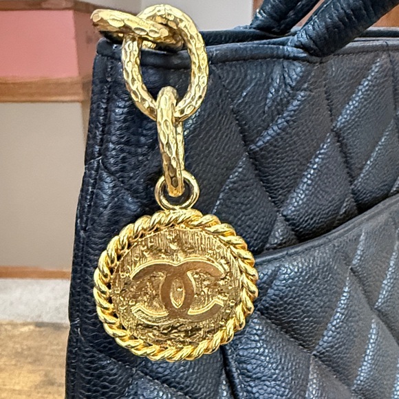 CHANEL Black Quilted Tote with Gold Accent w/COA - Picture 3 of 14